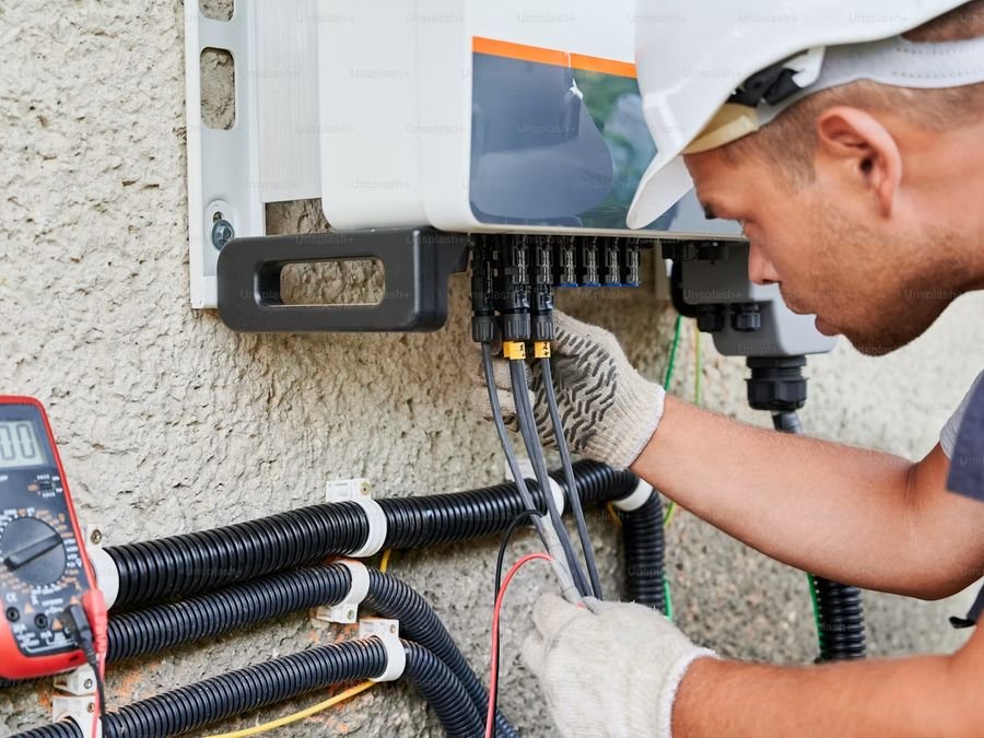 Electrician working on a domestic switchboard