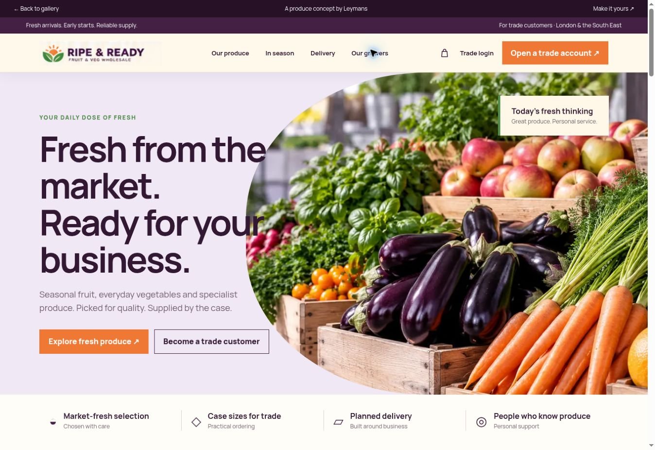 RIPE & READY fruit and vegetable wholesale website demo